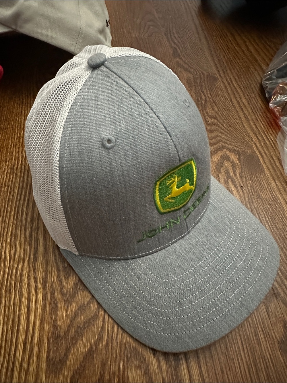 John Deere Gray & White Mesh Trucker Cap with Green Logo